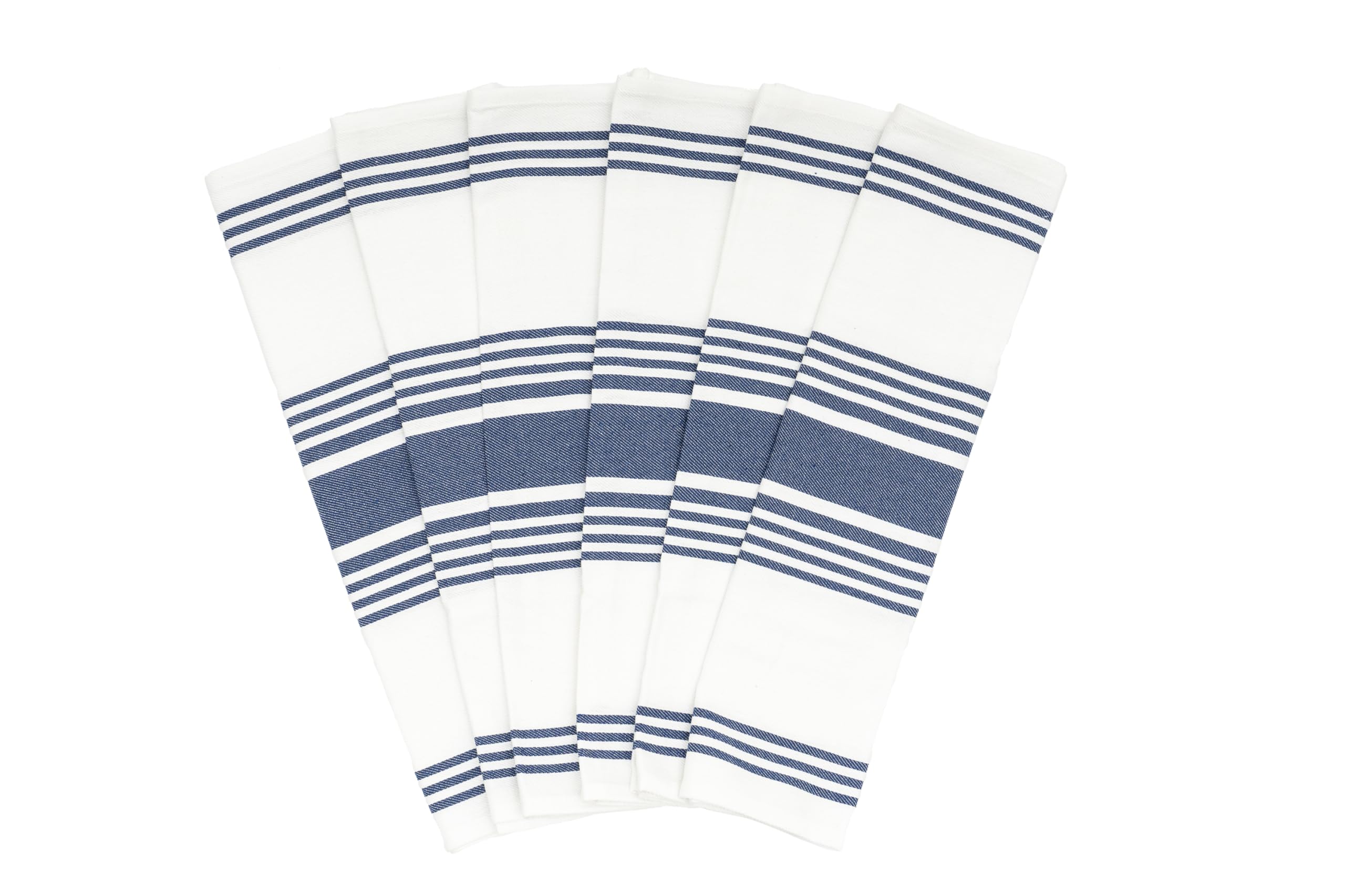Blue Dish Towels - 100% Cotton Blue Kitchen Towels - Super Absorbent, Lint-Free, Large 30”x20”, 6 Pack, Indigo White Stripes Dish Cloths with Hanging Loop - Durable and Washable Tea Towels (6 Pack)