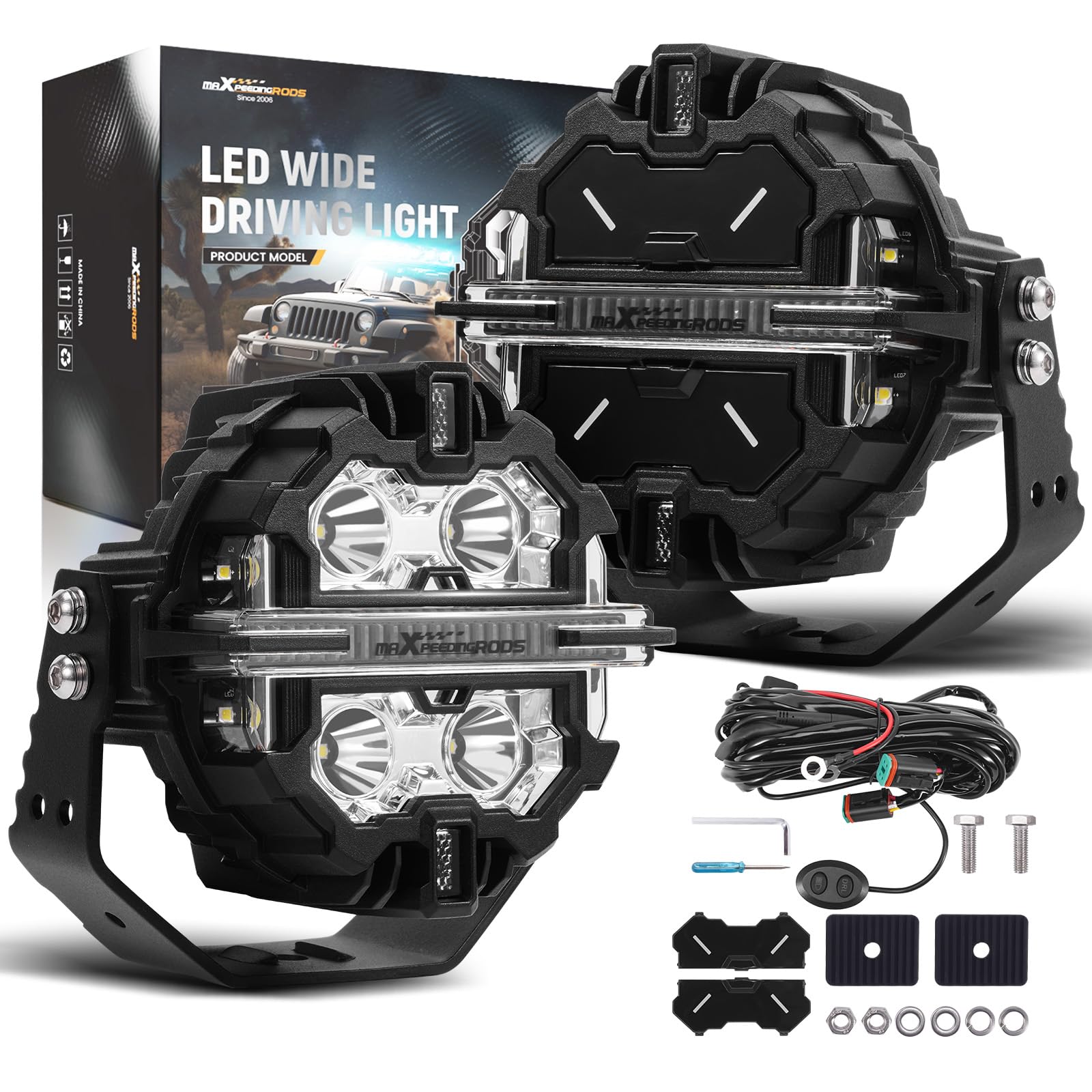 maXpeedingrods 2 Pack 5" LED Off Road Lights 178W 21360LM Round Fog Lights with Amber/White DRL, LED Light Bar 270°Side Shooter for Trucks SUV Pickup