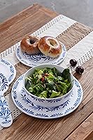 Vista 10 de Azul - Tazón para pasta/sopa/ensalada, 7.4 pulgadas, melamina pura, interior/exterior, azul y blanco, juego de 6