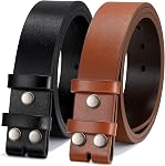 JASGOOD 2 Pack Mens Leather Belt Strap Without Buckle,Snap Buckle Replacement Leather Strap