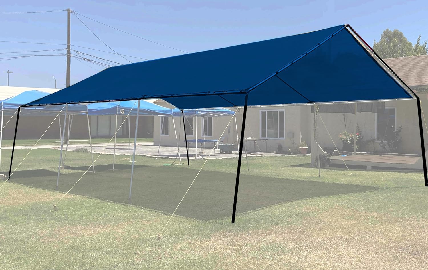 Blue Super Heavy Duty Mesh Tarp Net Sail Sun Shade Awning and Fence Screen Patio and Canopy Cover 15' x 30' Finished Size (14'.6 x 29'.6)