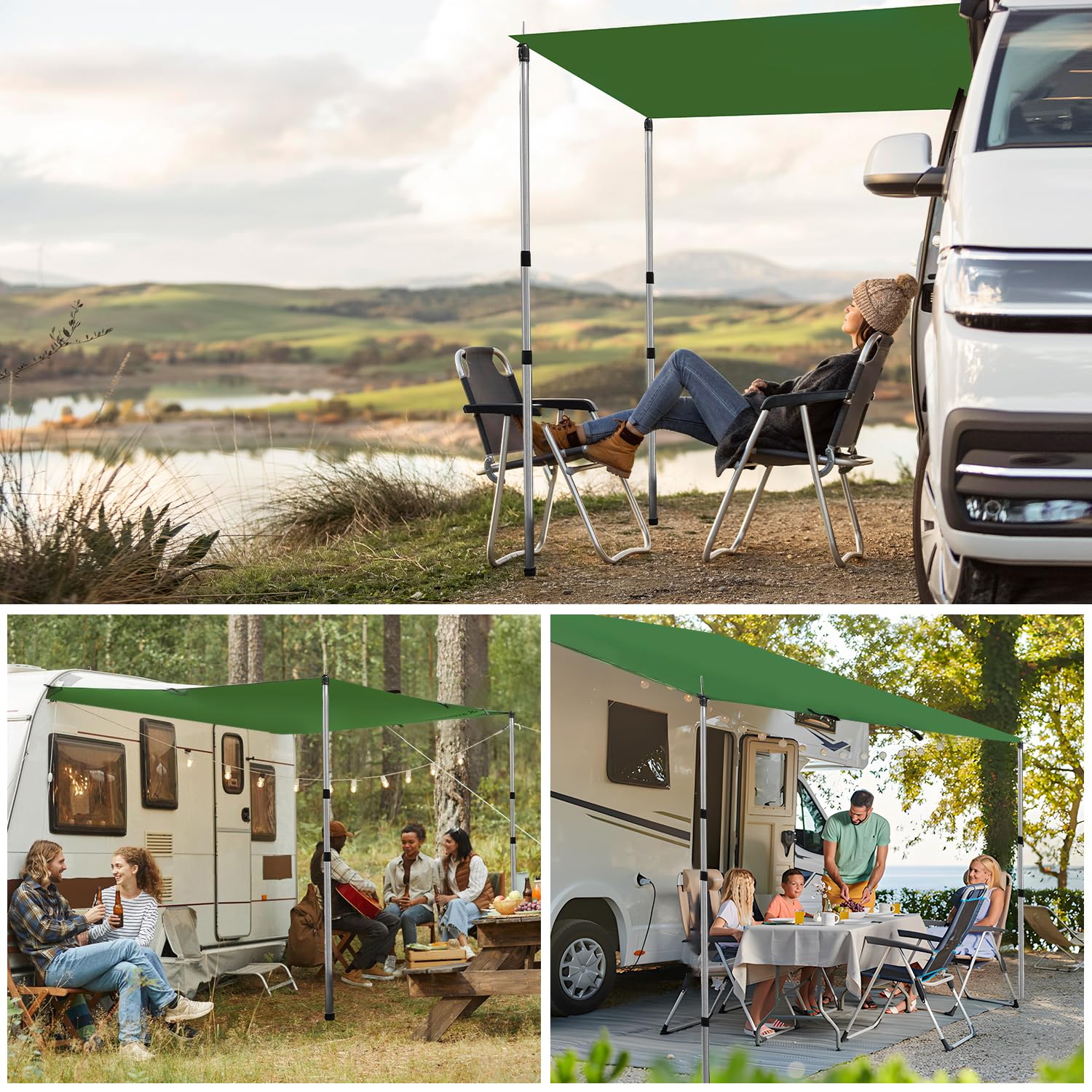 Lona impermeable 3 x 3, lona ultraligera, lona de camping con 19 ojales, pasadores de aluminio, cuerdas de nailon, clips para tiendas de campaña, anti UV, nieve y lluvia, para camping