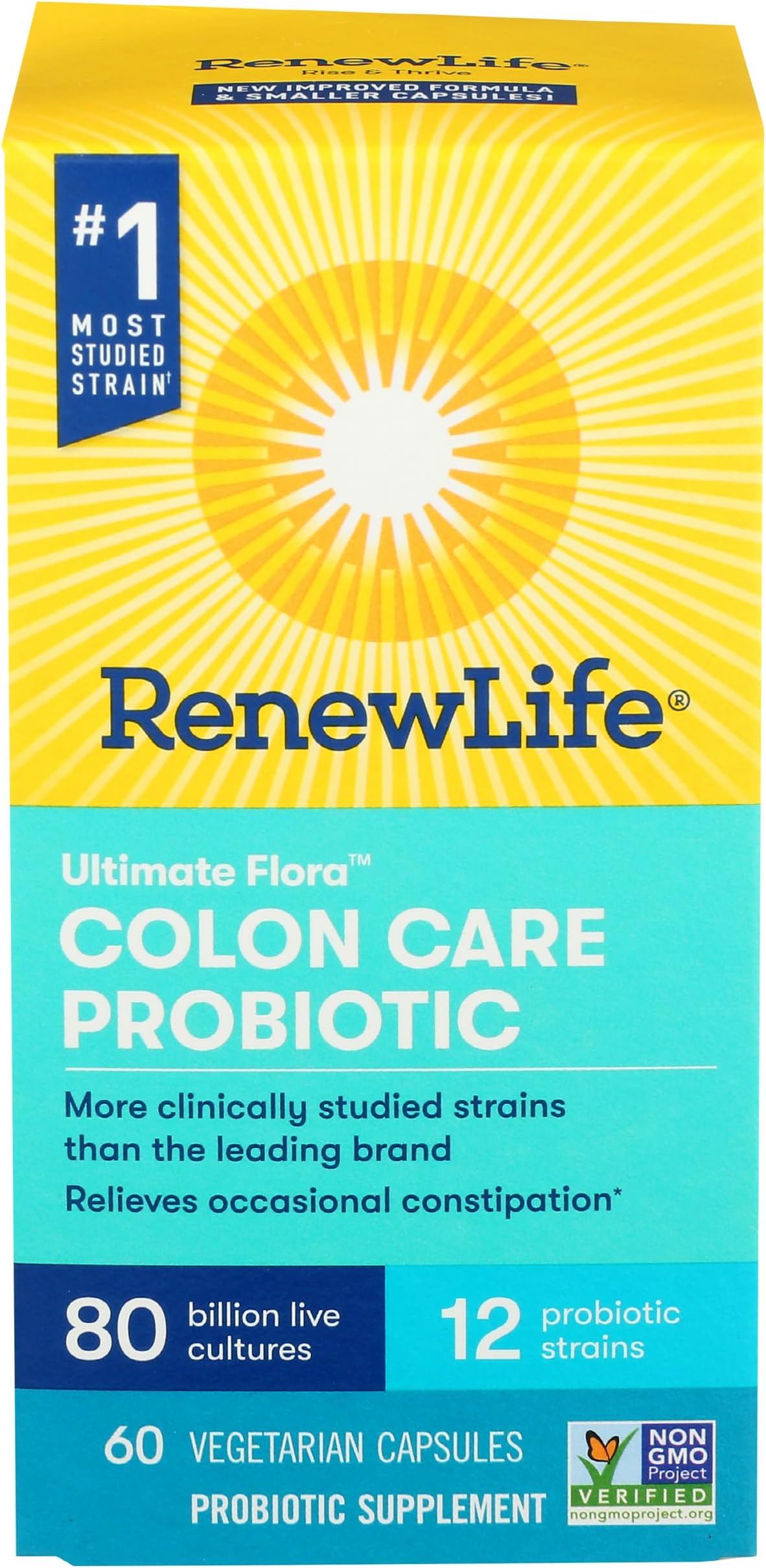 Renew Life Adult Colon Care Probiotic Supplement, Gluten, Dairy & Soy Free, 80 Billion CFU Per Capsule, 60 Capsules (Package May Vary)