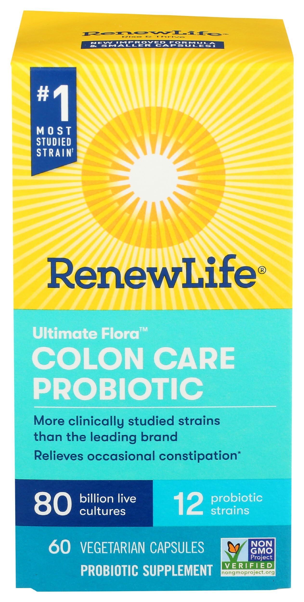 Adult Colon Care Probiotic Supplement, Gluten, Dairy & Soy Free, 80 Billion CFU Per Capsule, 60 Capsules (Package May Vary)