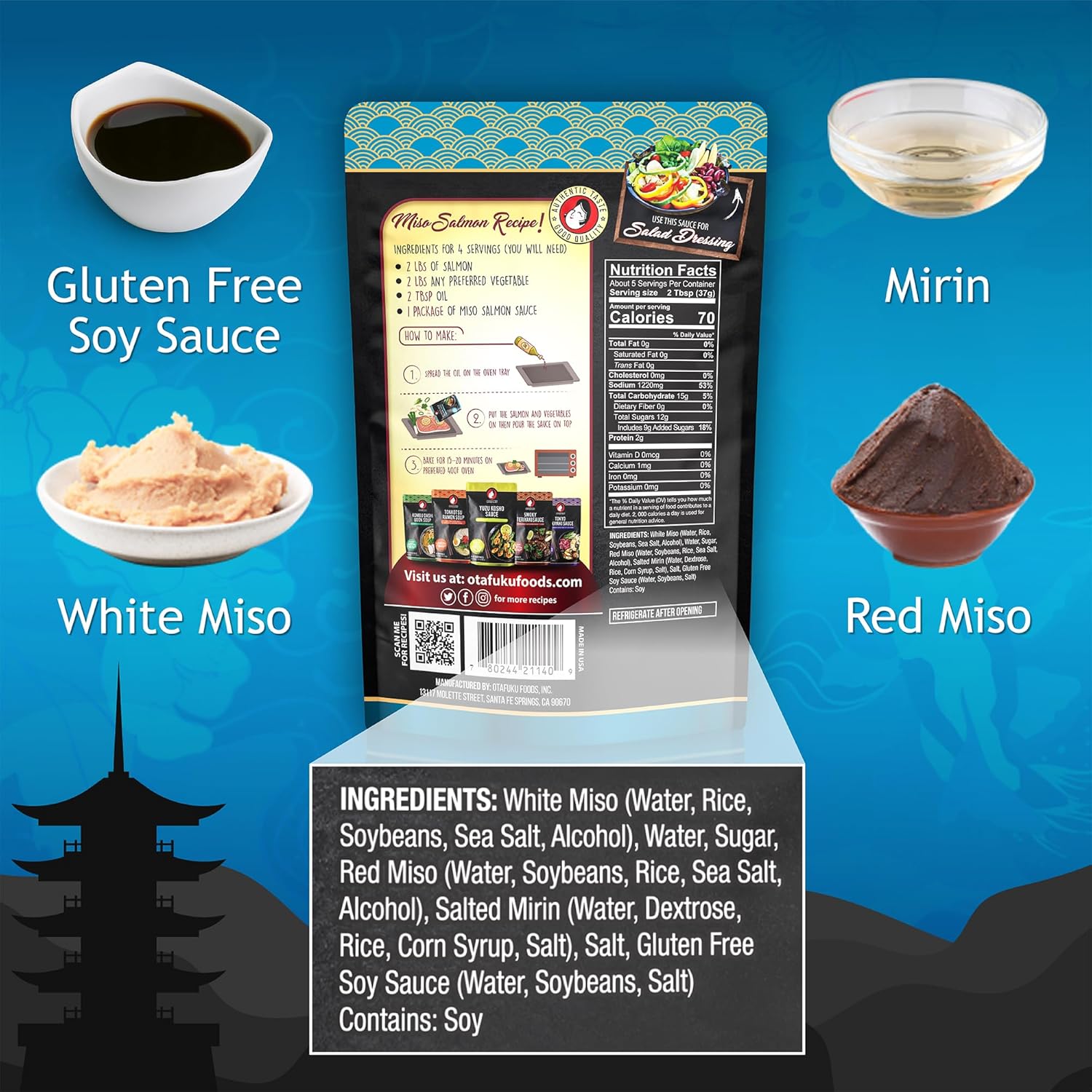 Otafuku Japanese Miso Salmon Sauce - Sweet and Savory Miso Glaze for Salmon - 7.05 oz (6 Pack)
