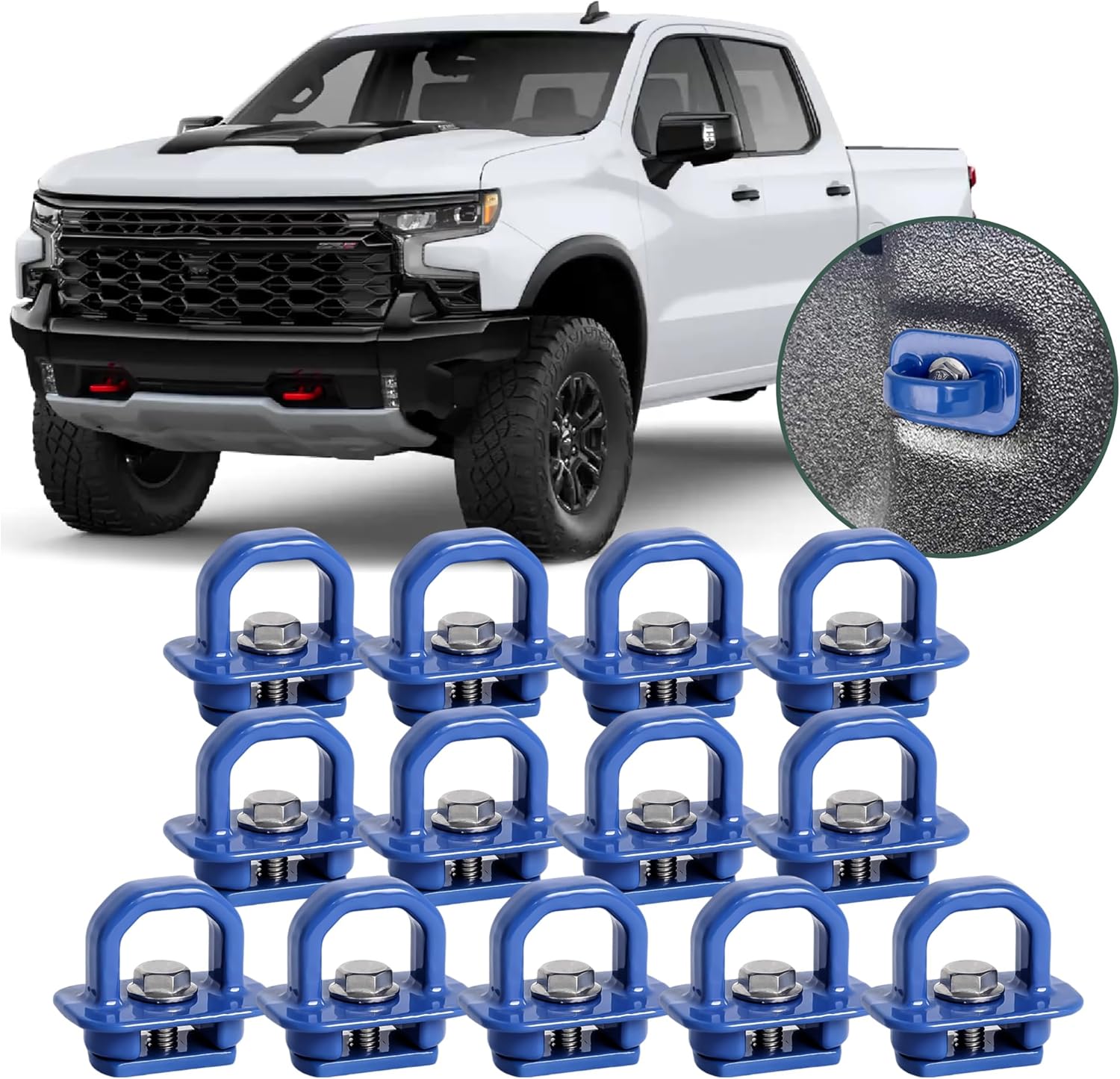Aluminum Tie Down Anchors Truck Bed Side Wall Anchor fit for 2007-2023 Chevy Silverado/GMC Sierra, 2015-2023 Chevy Colorado/GMC Canyon, Truck Bed Cargo Hooks, DZ97903, Blue, 13pcs