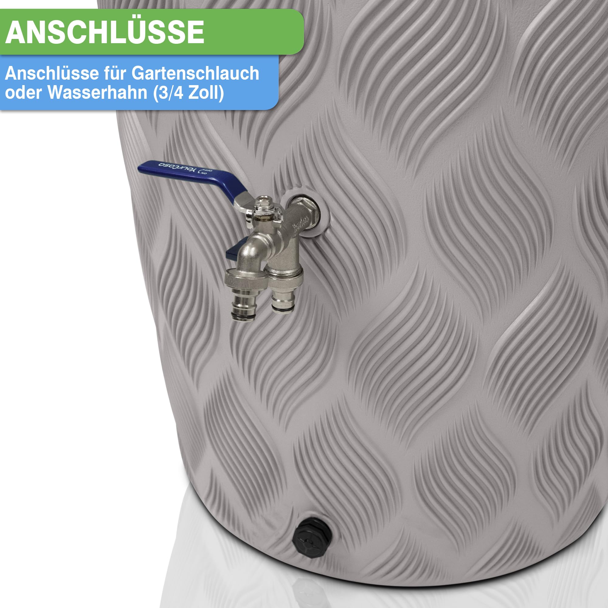 YourCasa Regentonne 240 Liter [Seabreeze] Regenfass Frostsicher aus Kunststoff mit Wasserhahn - Regenwassertonne - Wasserfass Regenwassertank Wassertonne für Garten (Creme Mit Wasserhahn)