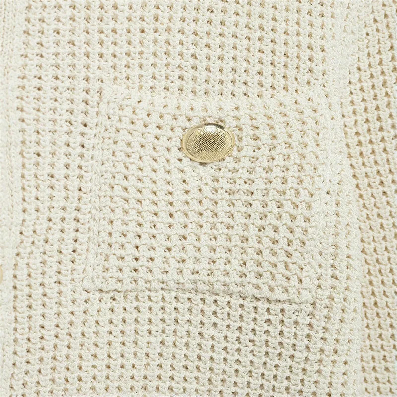 Pullover & Strickjacken für Damen Elegante Cremefarbene Damen-Strickjacke Mit Langen Ärmeln, Goldknopf-Design, Vordertaschen, Schicker, Stilvoller Look-Elfenbein-m