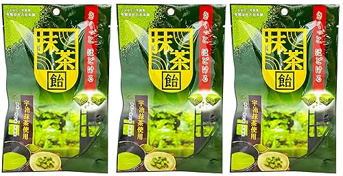 Daimaru Crunchy Matcha Candy - Paquete de 3 caramelos de té verde Caramelos japoneses envueltos individualmente, caramelo crujiente Matcha