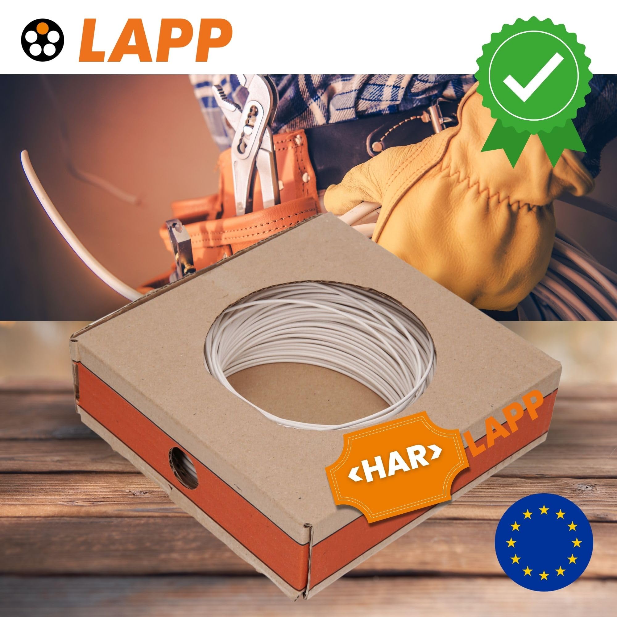 Lapp 4520051 Cavo Unipolare H07V-K 1,5 mm², 100 m, Filo in PVC, Bianco | Cavo flessibile HAR per cablaggio elettrico, conduttore in rame classe 5 ignifugo, ideale per quadri e impianti interni
