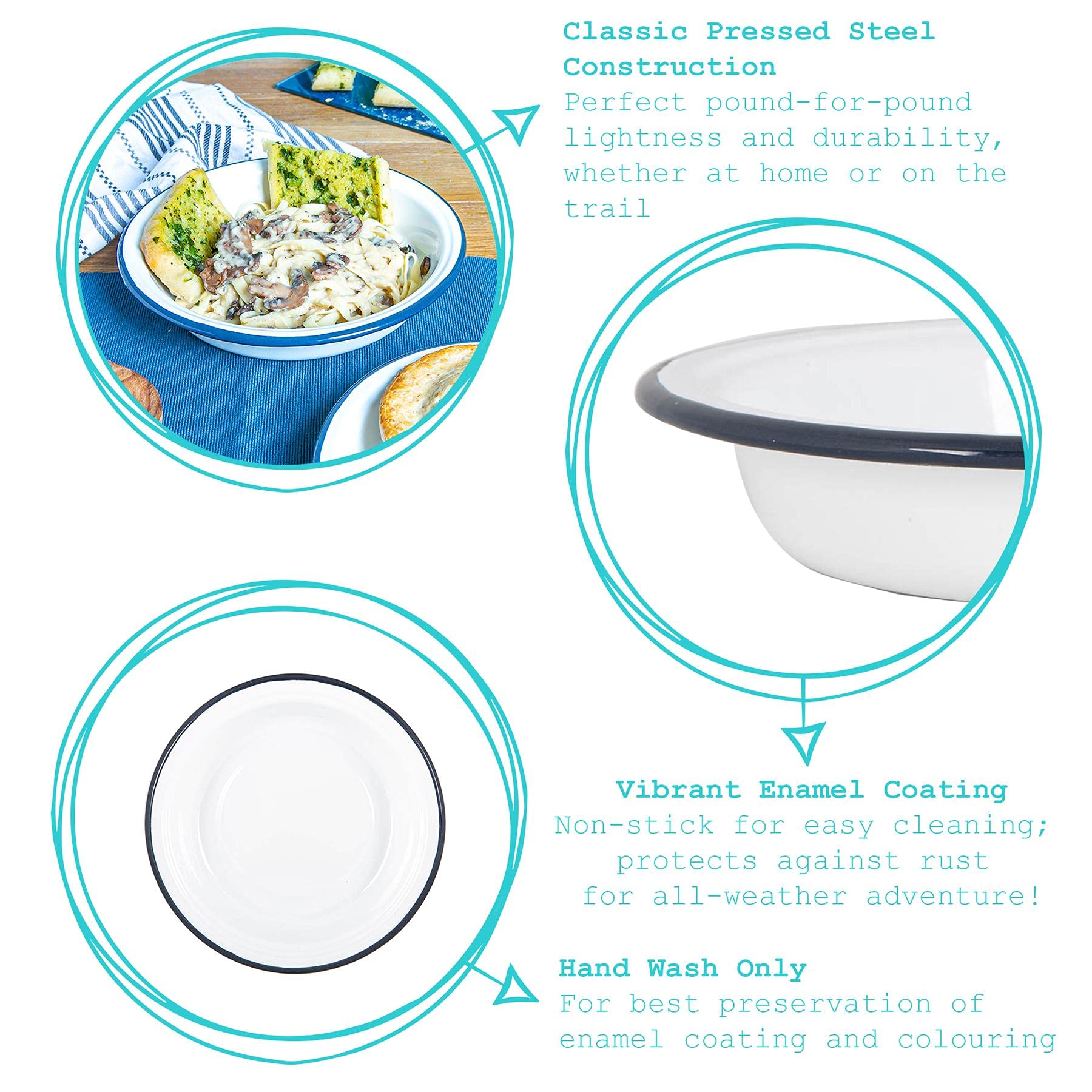 Argon Tableware Bols d'émail Blanc - Plats de Four à Tarte en métal de Camping en Plein air - 22.5cm - Navy - Pack de 6