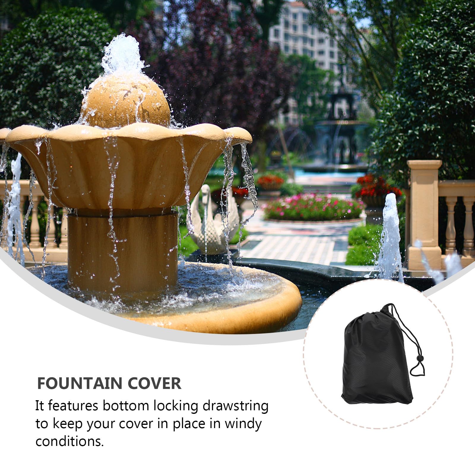 GALPADA Couverture de Fontaine d'hiver Résistante aux Intempéries Cordon de Serrage Inférieur en Tissu Argenté 210d pour Protection de Statue Extérieure
