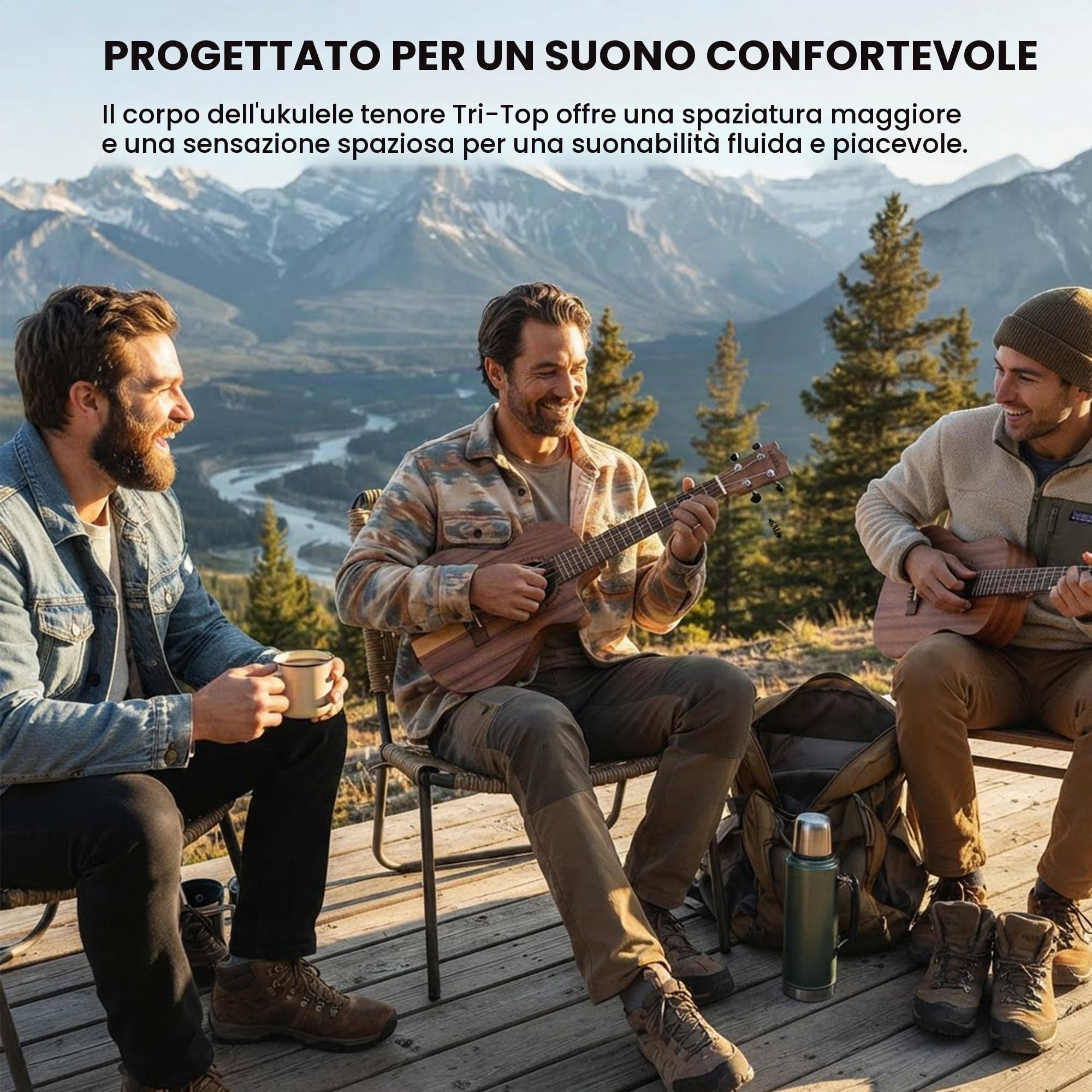 Kala Ukulele tenore tri-top in teak con cutaway ed equalizzazione, ukulele soprano acustico-elettrico, corpo in mogano, ideale per tutti i livelli di abilità, ottimo suono per principianti e