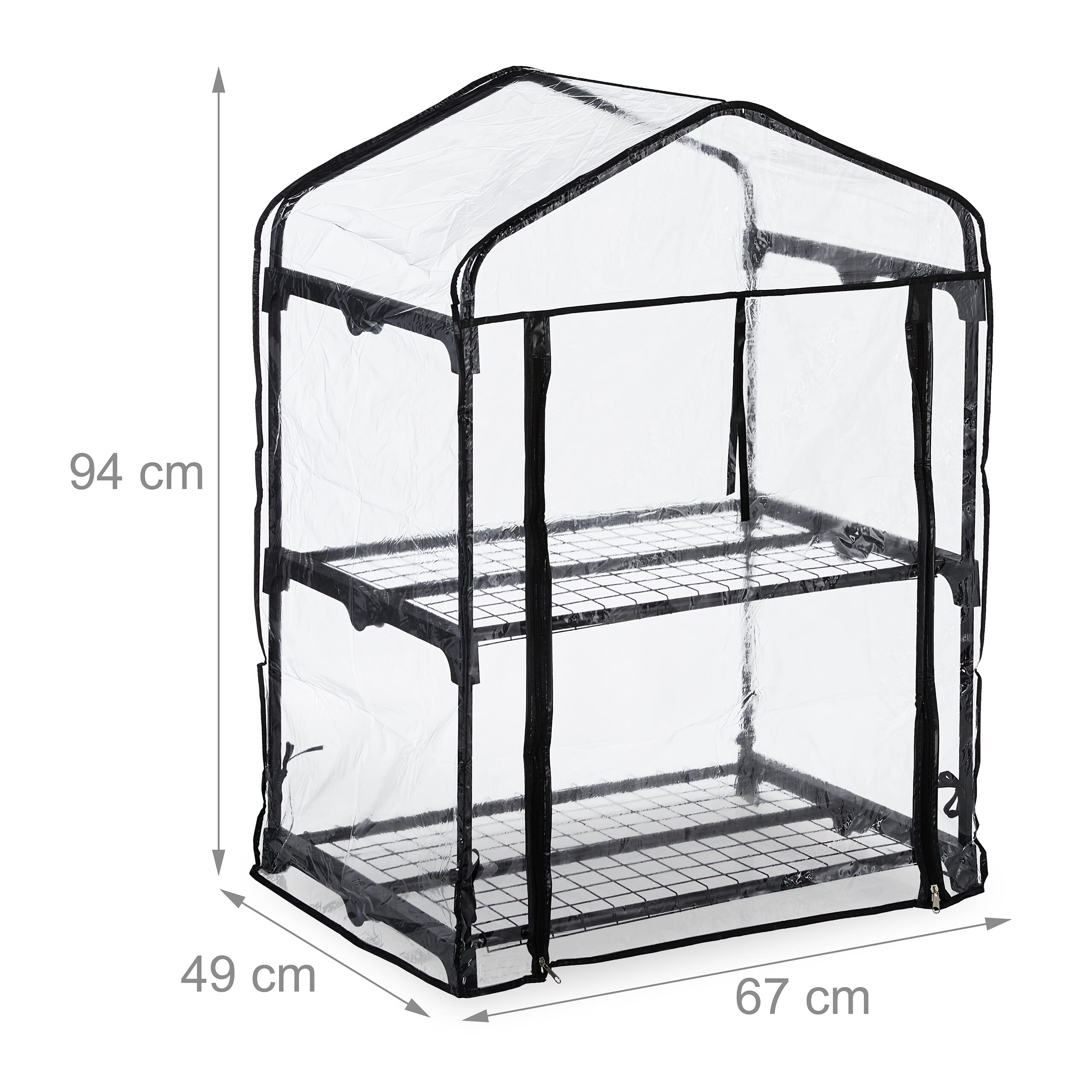 Relaxdays Serra per Il Balcone, a 2 Piani, HLP 94 x 67 x 49 cm, in Acciaio e Telo in PVC Giardinaggio, Trasparente Nero