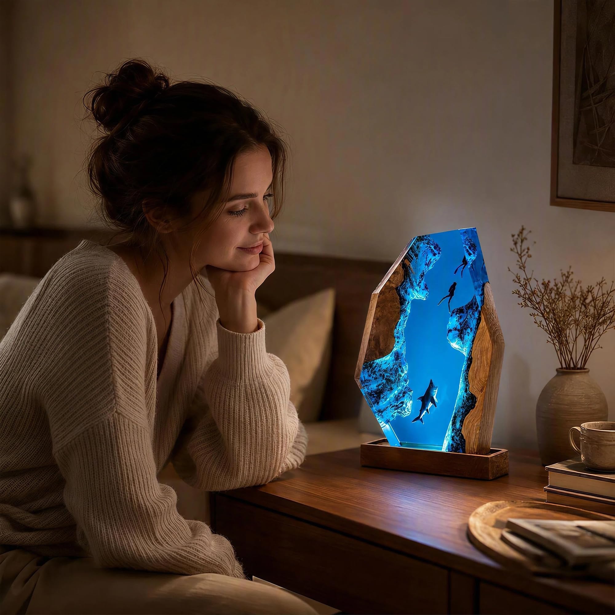 żywica, nurków i rekinów, USB LED, 14x20cm, dekoracja