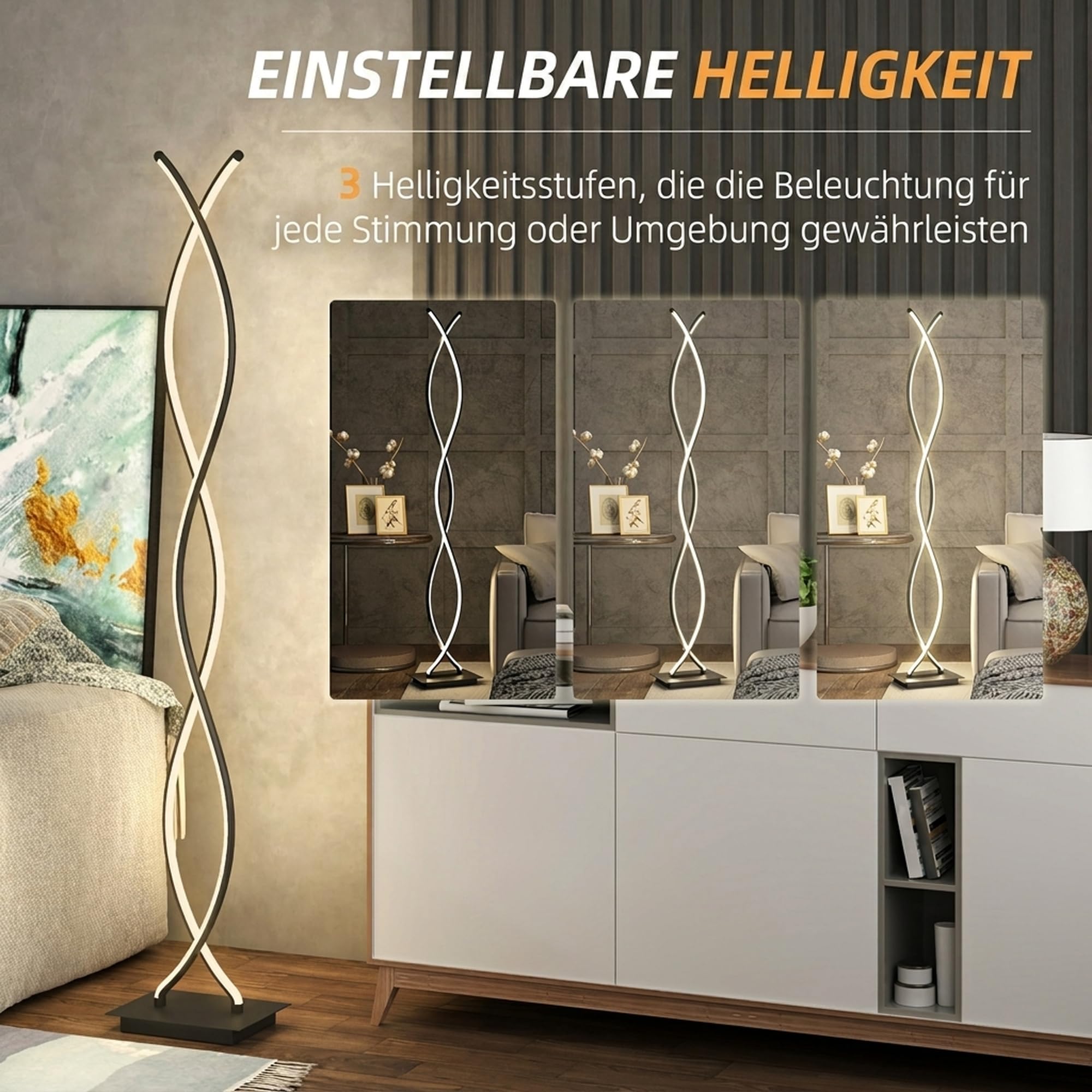 HOMCOM LED Stehlampe Dimmbar 144 cm Stehleuchte mit Fußschalter Schwarz