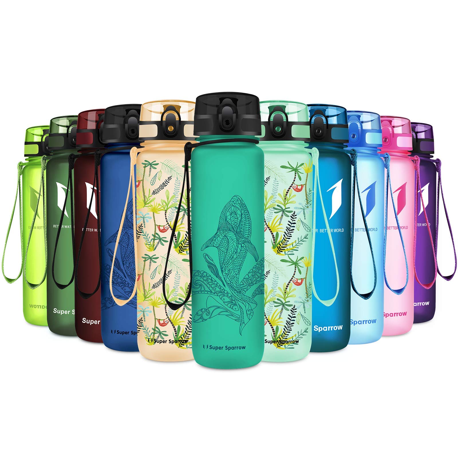 Super Sparrow Sports Water Bottle - 350ml & 500ml & 750ml & 1000ml - Non-Toxic BPA Free & Eco-Friendly Tritan Co-Polyester Plastic