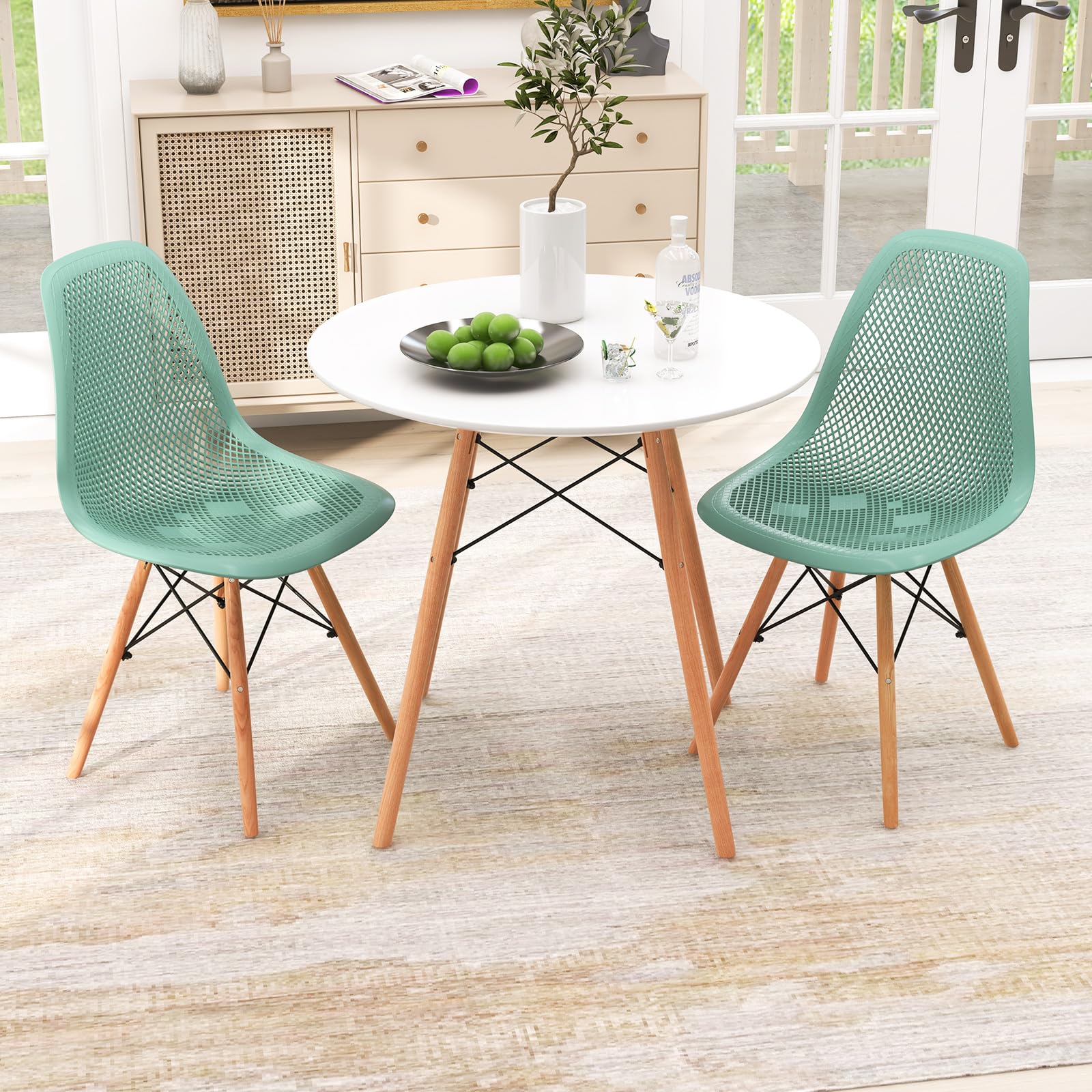 Giantex 31.5" Round Dining Table Set, 200Lbs Dining Table & 331Lbs Kitchen Chairs with Solid Wood Legs, Mesh Plastic Seats, Metal Frame, 3-Piece
