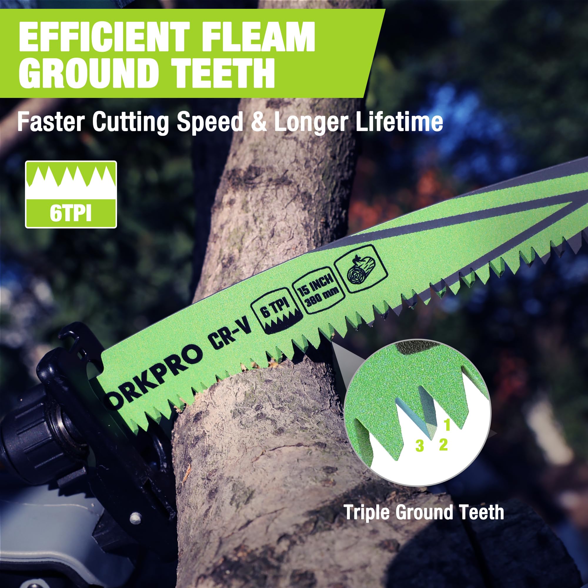 WORKPRO 380 mm 5-Piece Wood Pruning Reciprocating Saw Blades Set, Sabre Saw Blades for Cutting Branches 6TPI Saw Blades Set - Image 4