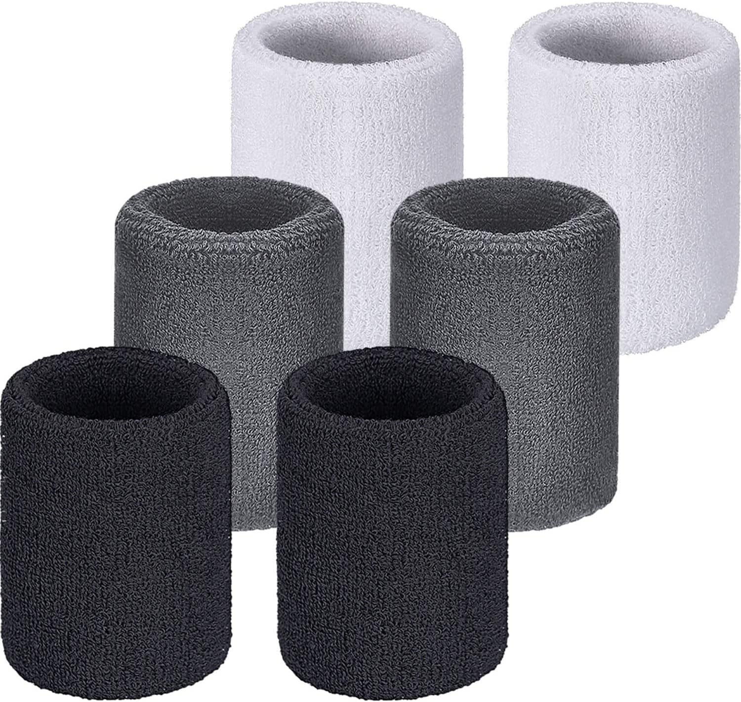 Sweatbands, 3 Pairs Sports Wristbands, Cotton Wrist Bands for Adults Working Out, Tennis, Basketball, Running, Gym, for Men & Women