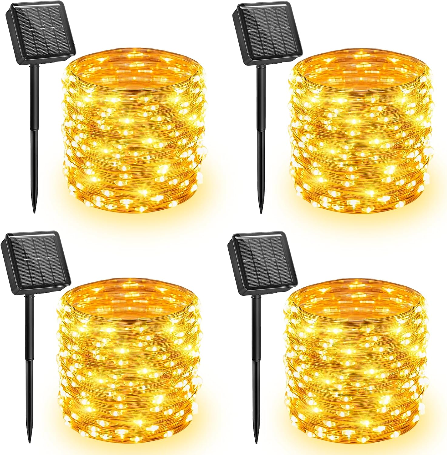 Minetom 4 Pack Solar String Lights, Total 132Ft 400 LED Solar Fairy Lights Outdoor Waterproof, 8 Modes Firefly Starry Twinkle Lights for Yard Garden Patio Tree DIY Crafts Wedding Party(Warm White)