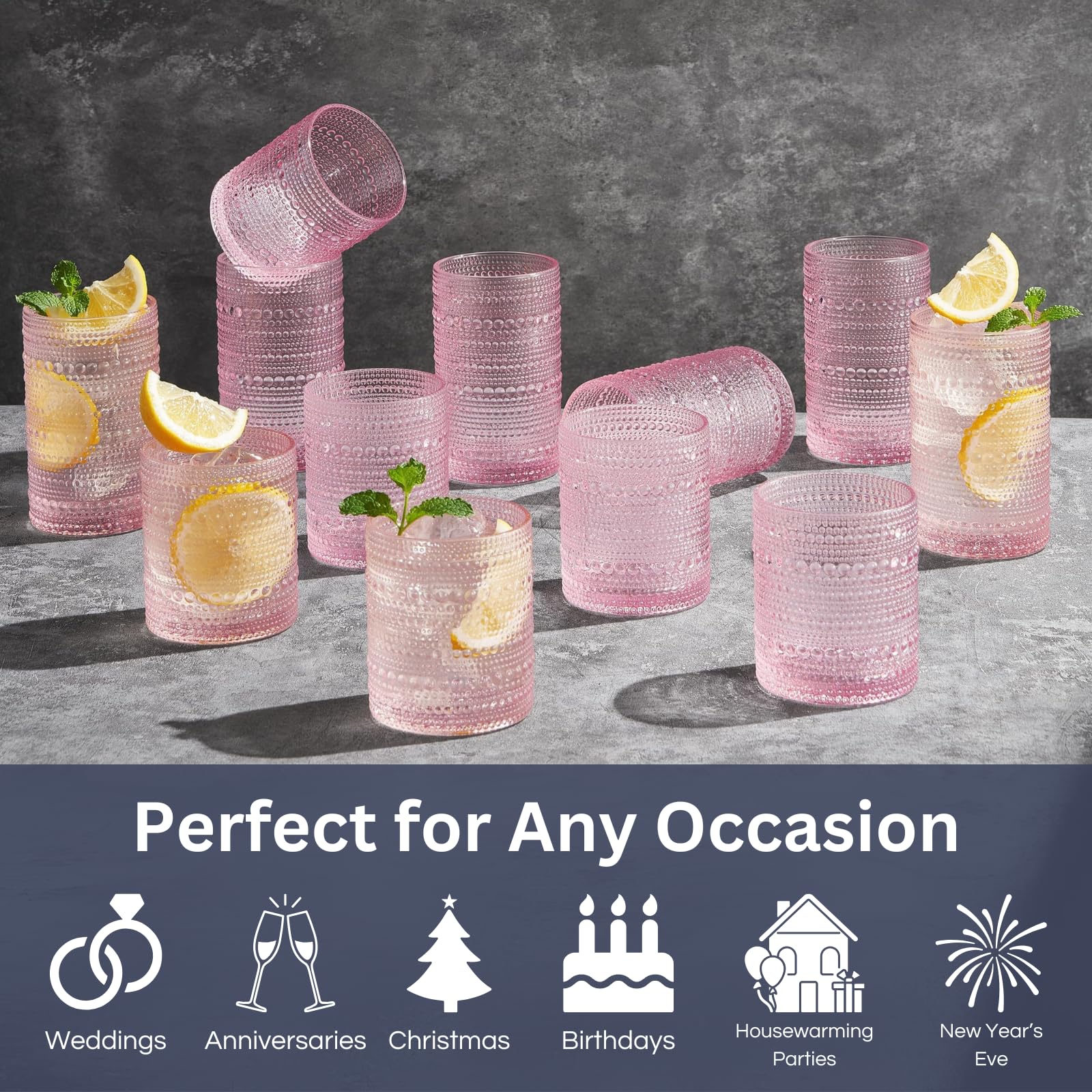 Khen Flower Champagne Glasses Set of 2 – Iridescent 7oz Floral Cocktail Coupes, Elegant Martini, Prosecco & Mimosa Glassware, Perfect for Weddings, Birthdays & Special Occasions (Pink)