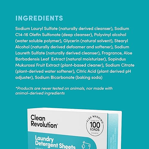 Miniatura 5 de Clean Revolution Hojas de detergente para ropa, 50 hojas, 100 cargas de ropa, lino fresco, seguro para sépticos, se disuelve completamente,