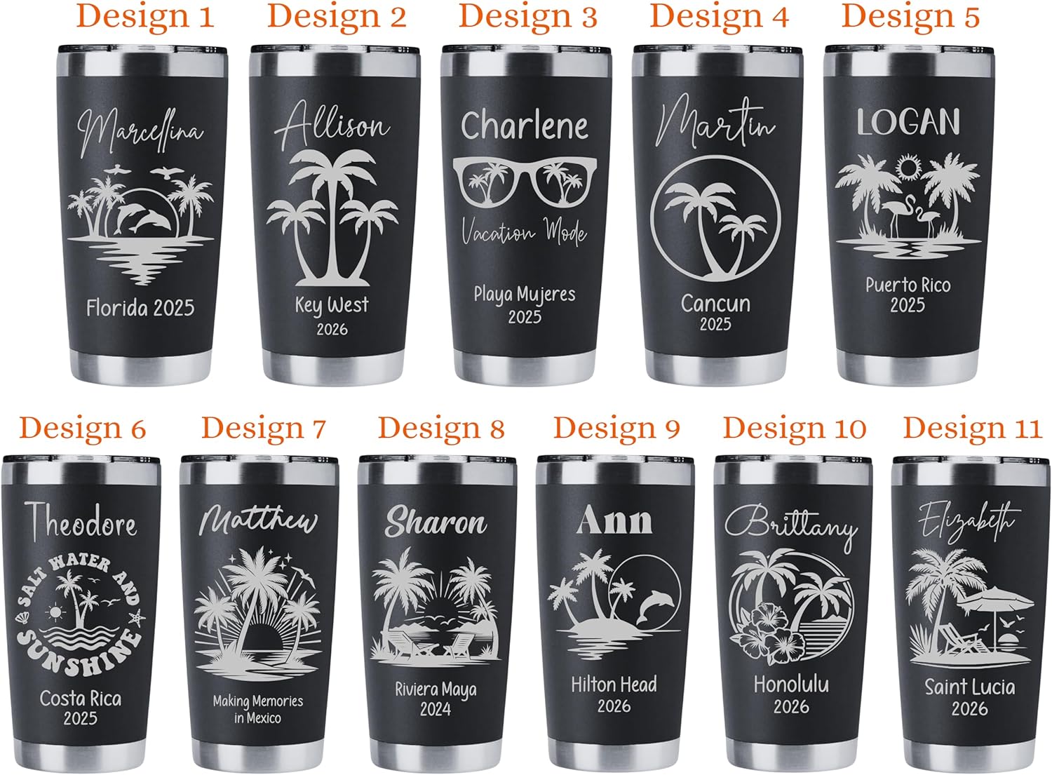 Personalized Vacation 20 oz Tumbler, Laser Engraved Stainless Steel Tumbler with Lid and Straw, Vacuum Insulated Tumbler, Custom Gift, Beach Vacation Mug, Family Trip Cup