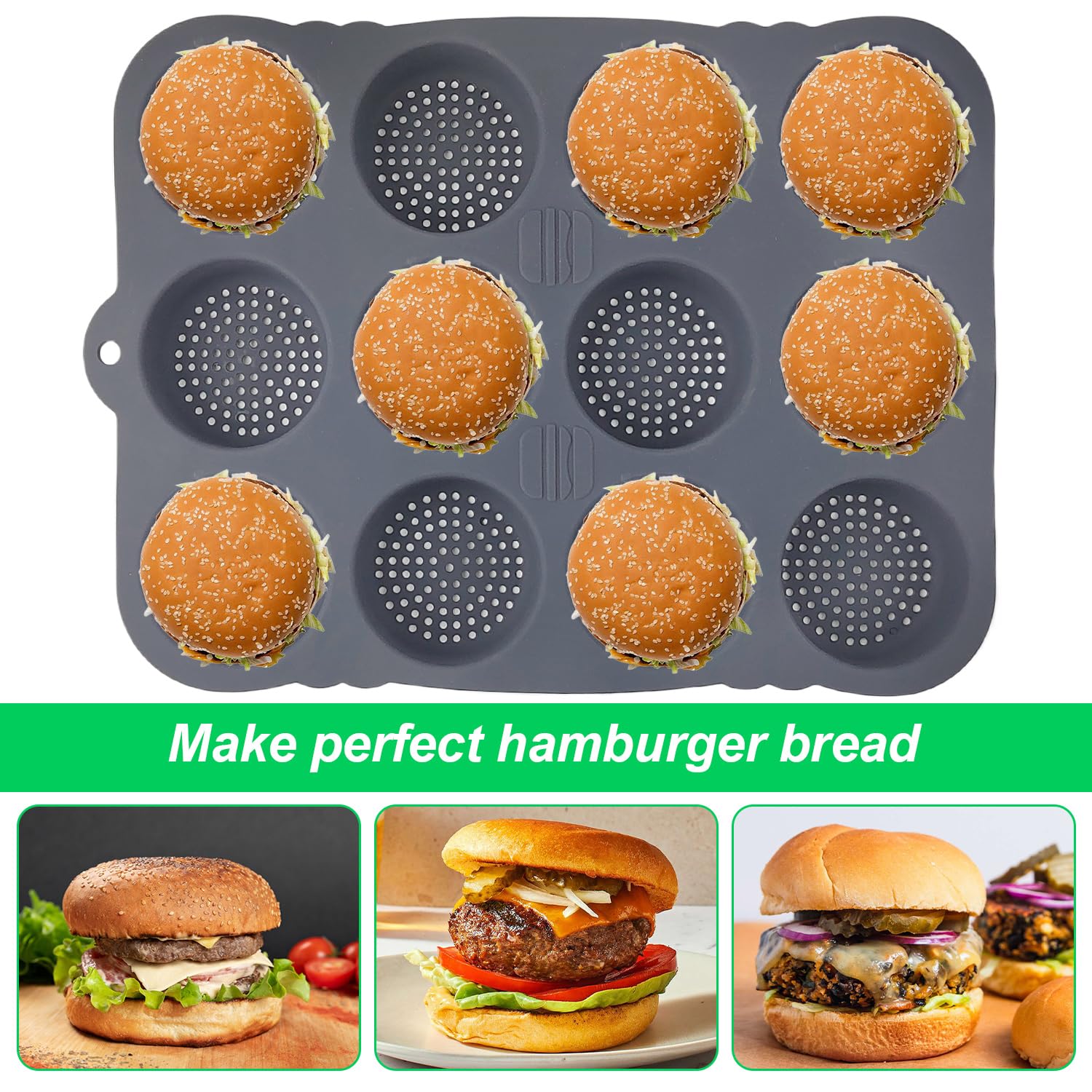 Stampo Per Hamburger In Silicone 8 Fori | 29,8x25,5x3 Cm Con Pennello Olio Incluso | Antiaderente Per Pane, Muffin E Pirottini XXL