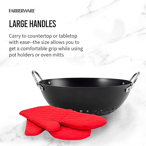 Miniatura 4 de Farberware Mini wok redondo antiadherente para barbacoa, 8 pulgadas, negro