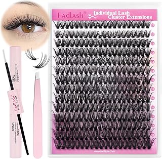 FADLASH Lash Extension Kit DIY Natural Lash Clusters Kit 40D D Curl Eyelash Clusters Individual Eyelash Extension Kit with Lash Bond and Seal Lash Tweezers for Self Use (40D-0.07D-12-18MIX KIT)