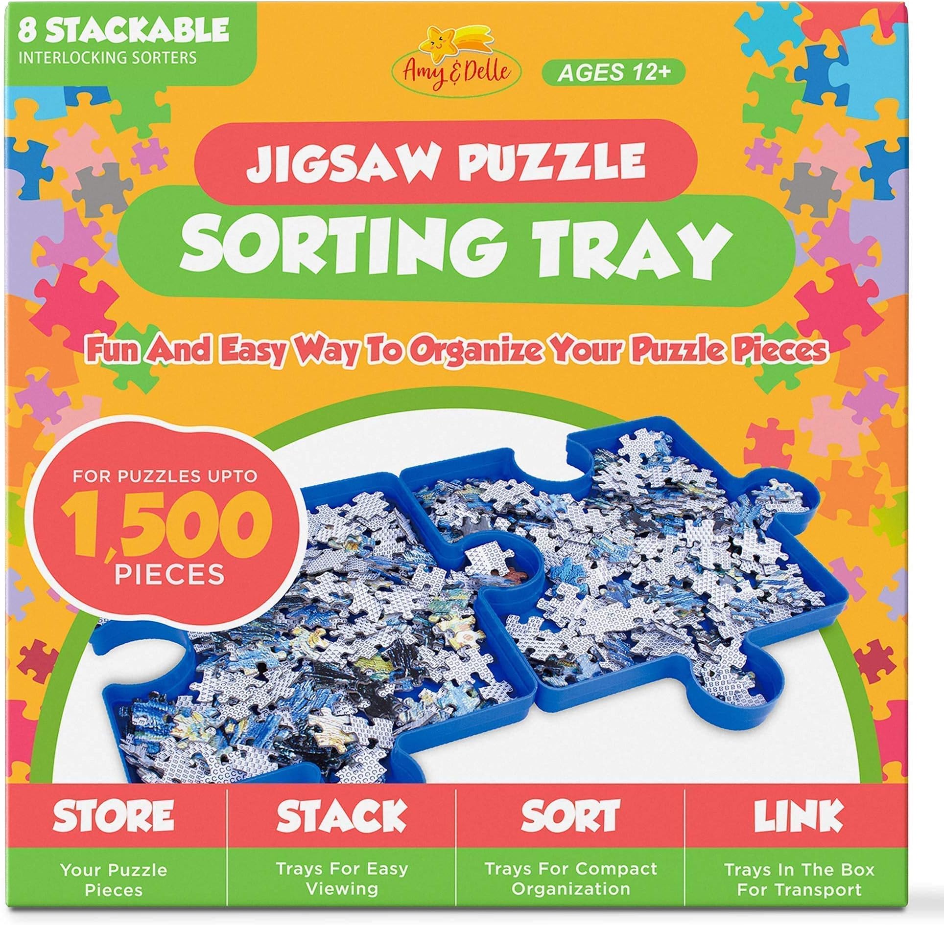 Holliday Gift Jigsaw Puzzle Tray Sort and Go Pack of 8-1500 Pieces - Storage and Sorting Holder, Stackable, Better Sort Patterns, Shapes, Colors - Gift for Puzzlers
