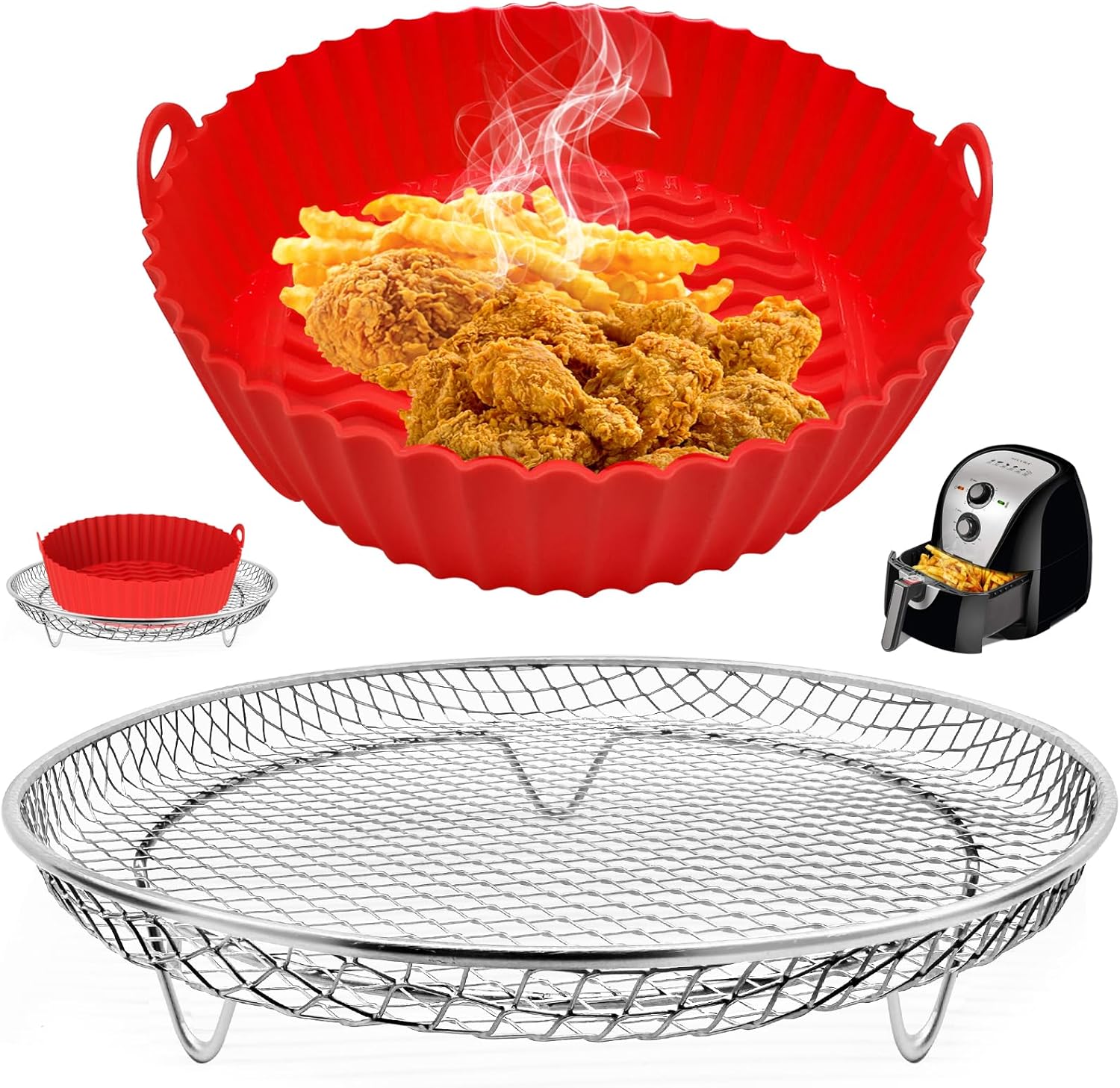 Air Fryer Basket for Oven, Nonstick Stainless Steel Mesh Grill Basket Air Fryer