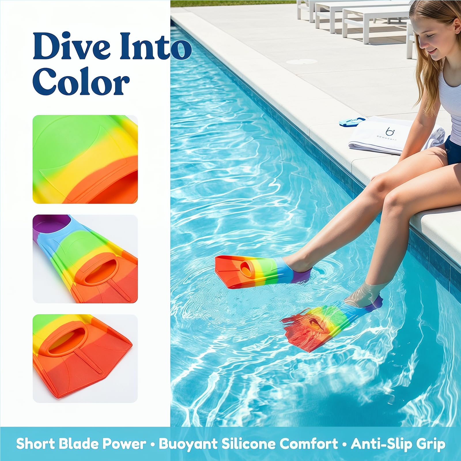 Aletas de Natación para Niños, Silicona 100%, Aletas Cortas para Niños, 24 - 26 Yardas, Aletas de Buceo Cortas para Entrenamiento de Natación, Snorkel, Buceo para Principiantes, Piscina, Playa
