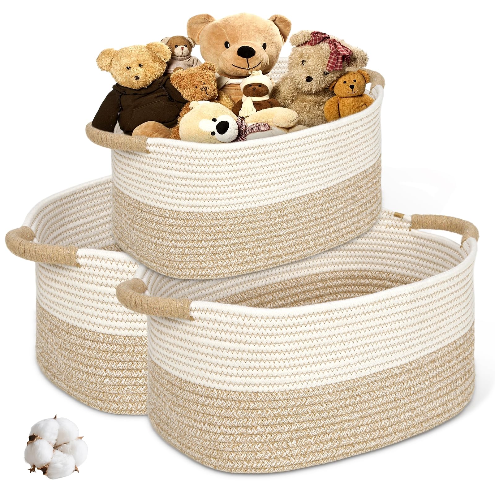 Lubardy 3 Pack Woven Storage Baskets, Cotton Rope Baskets for Shelves