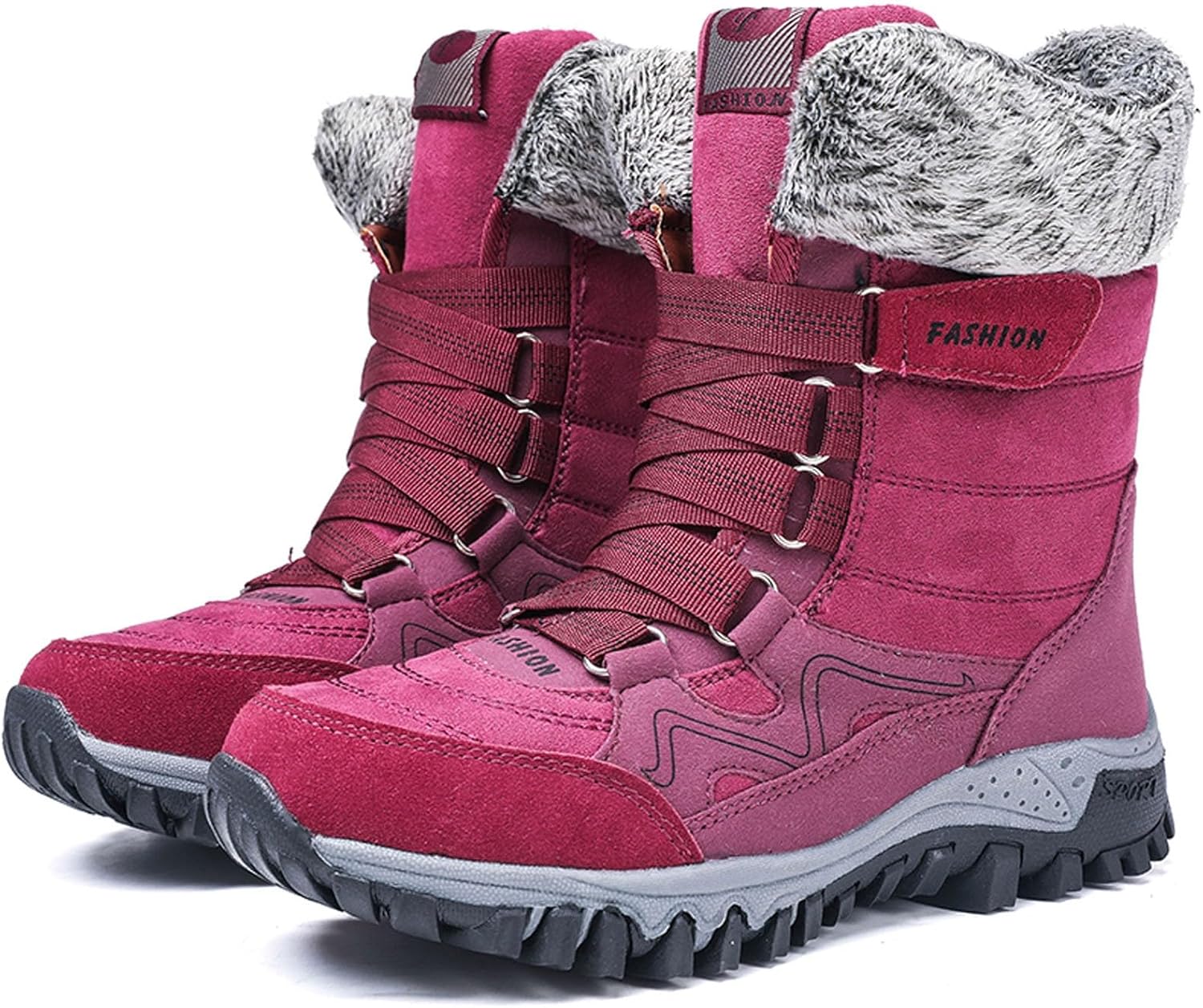 Platform Boots for Women Waterproof Mid Calf Booties Lightweight Lace Up Fur Liend Sneakers Comfortable Walking Winter Shoes