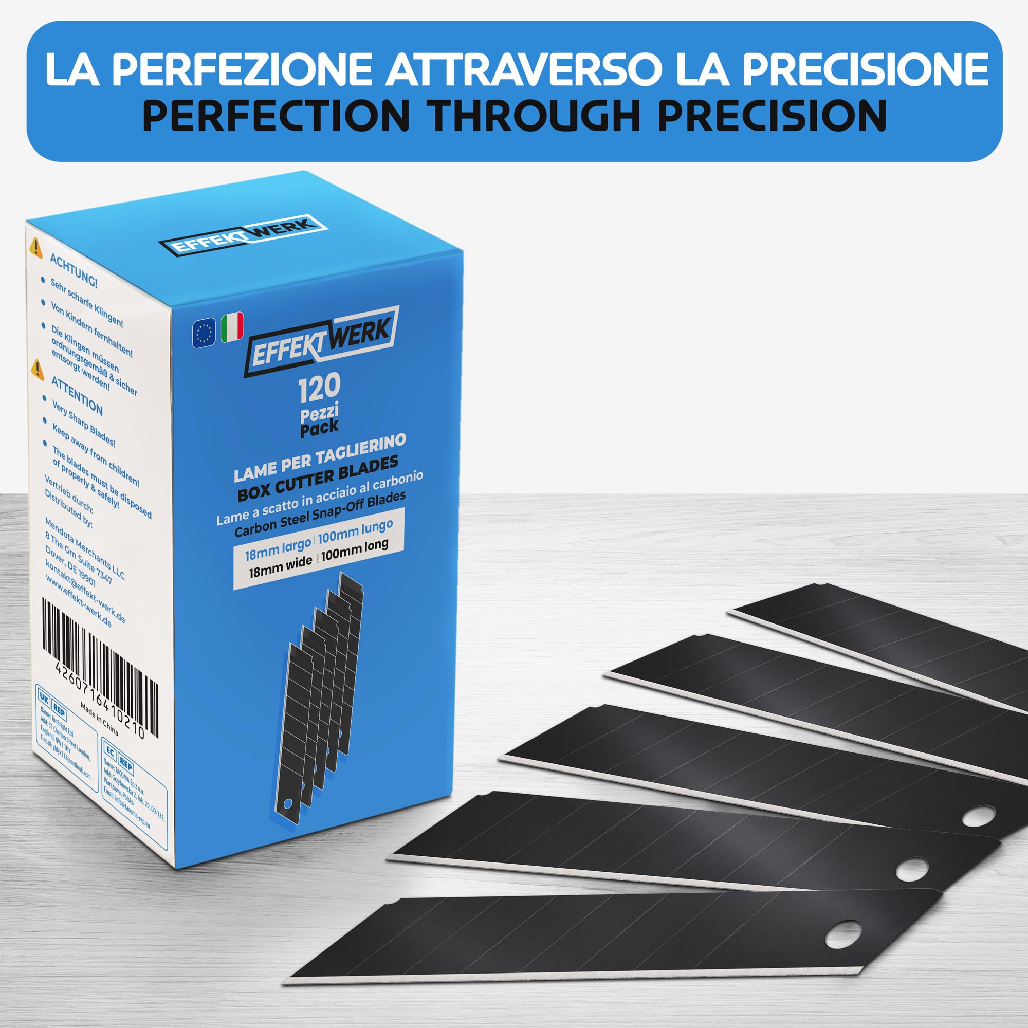 Set di lame per taglierino Effektwerk (nero, confezione da 120), lame di ricambio per coltelli multiuso da 18 mm, lame a scatto in acciaio al carbonio