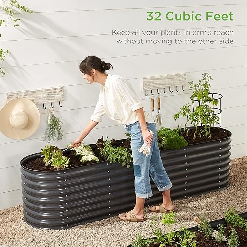 Miniatura 4 de Best Choice Products Cama de jardín elevada de metal de 8 x 2 x 2 pies, caja ovalada para exteriores, maceta de raíces profundas para verduras,