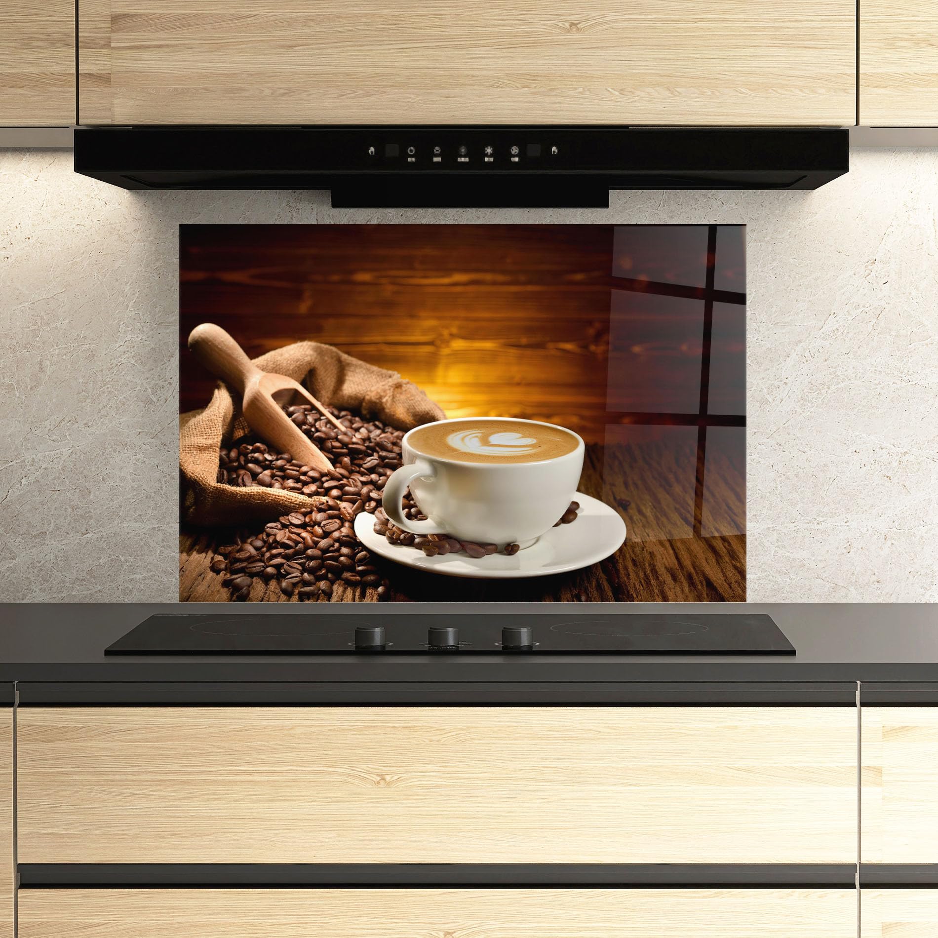 ARTHUB® Crédence de Cuisine en Verre 60x100 cm, Latte Coffee | Protection Contre Les éclaboussures, Revêtement Mural en Carreaux, Plaque en Verre, Verre trempé, Aliments, Café