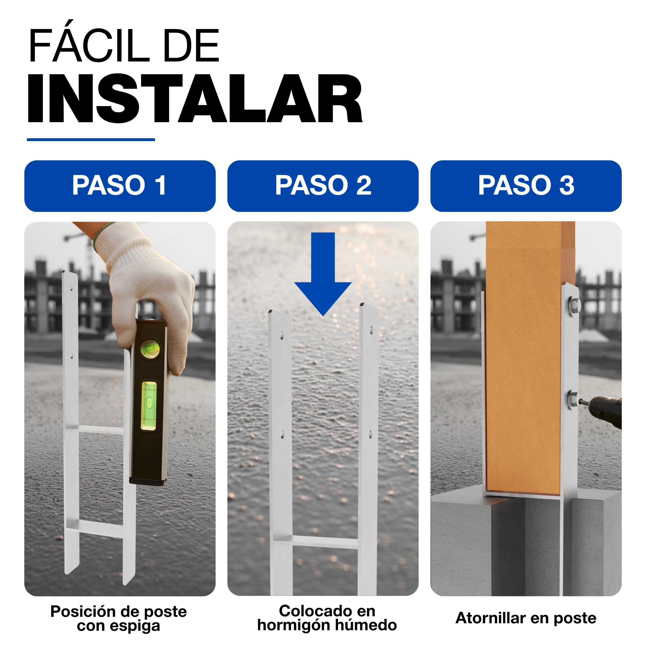 GeZu Impex Post Anchor H 71 x 400 mm Juego of 4 | Galvanizado en Caliente Anclaje Soporte para Ancla Base Elevada
