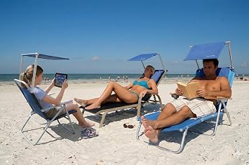 Sun Shade for Sun Lounger | Folding Sunshade for Garden Chair | UPF 50+ Portable Beach shade & Inflatable Cushion | Clip on Parasol Face shade - Cush N Shade