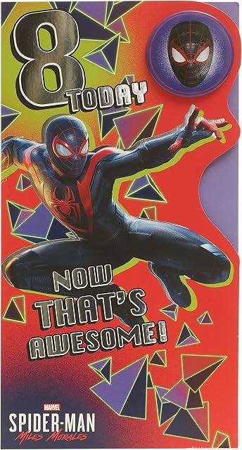 UK Greetings Marvel 8th Birthday Card For Him/Boy With Envelope - Badge Design - With Spider-Man