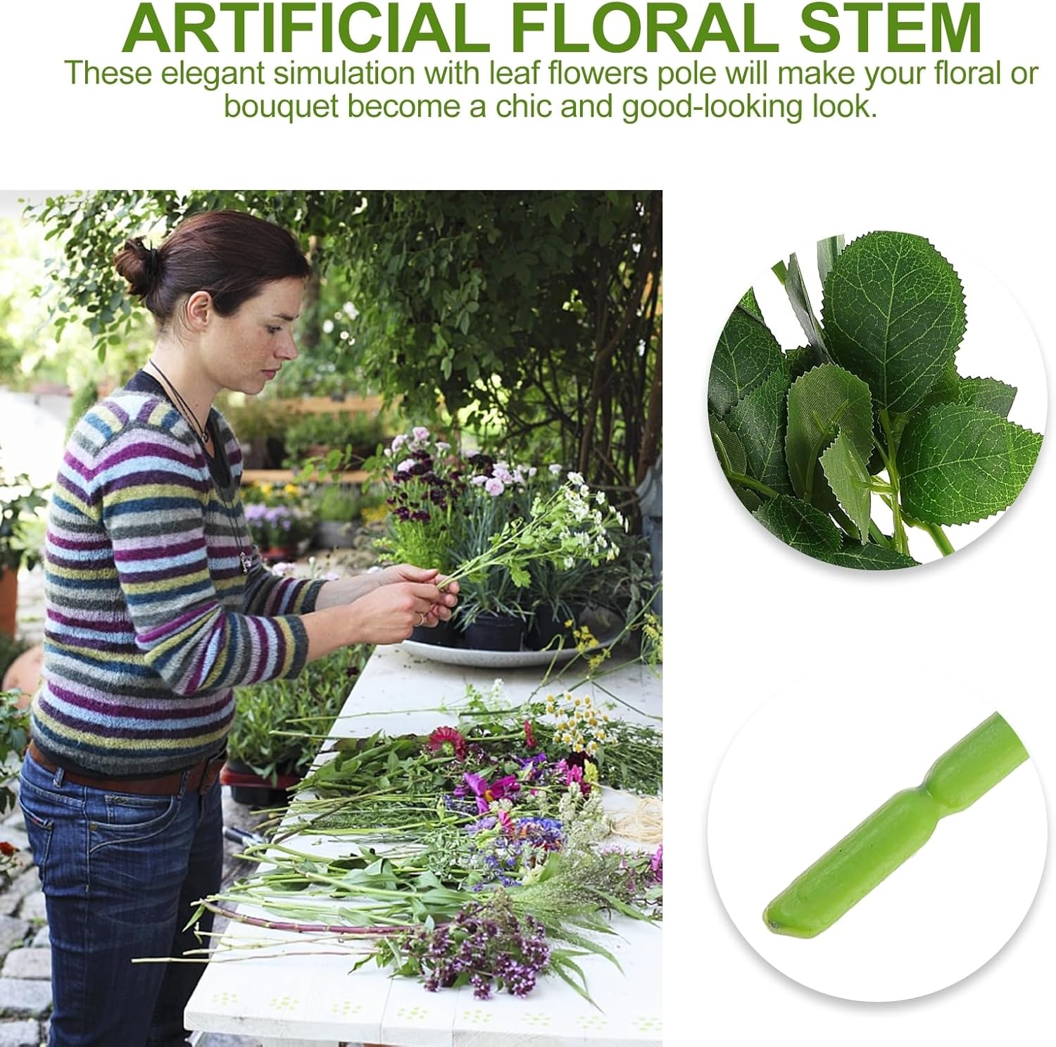 Amosfun 30pcs Floral Wire Stem with Leaves Faux Rose Floral Wire Stems Bouquet Floral Arrangement DIY Craft Supply (Pack of 2)