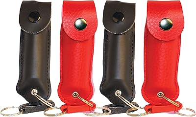 Wildfire 18% Pepper Spray Bundle - 1/2 Oz Wildfire Leatherette Holster and Quick Release Keychain Pepper Spray - Choice of 5 Colors - Lot of 4 (Black/Red)