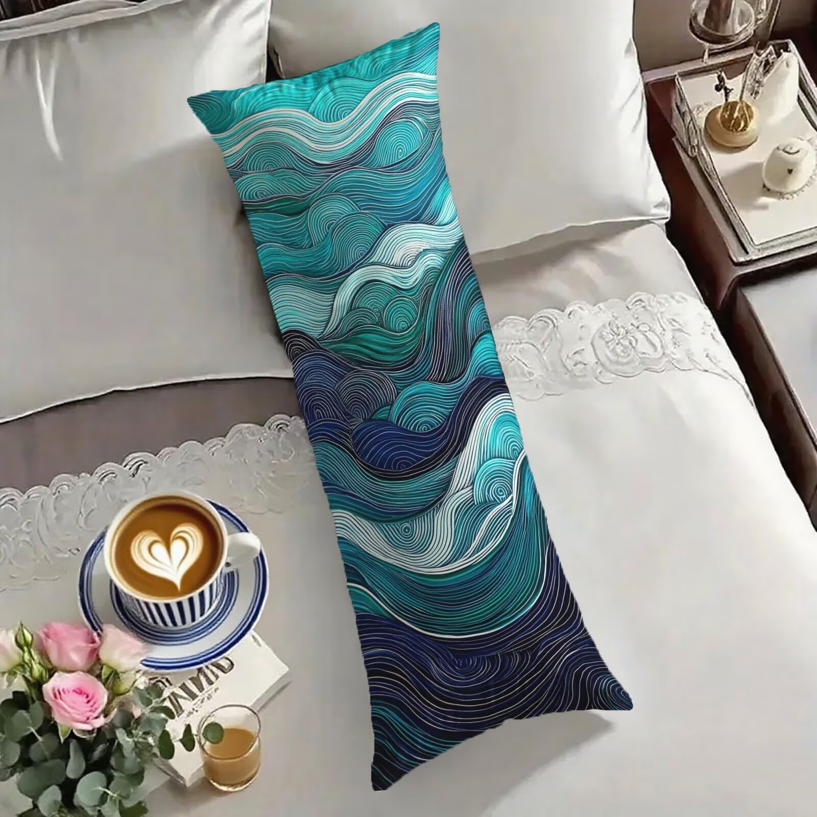 Taie traversin 180 cm bleu taie d'oreiller 60x180 velours fermeture eclair