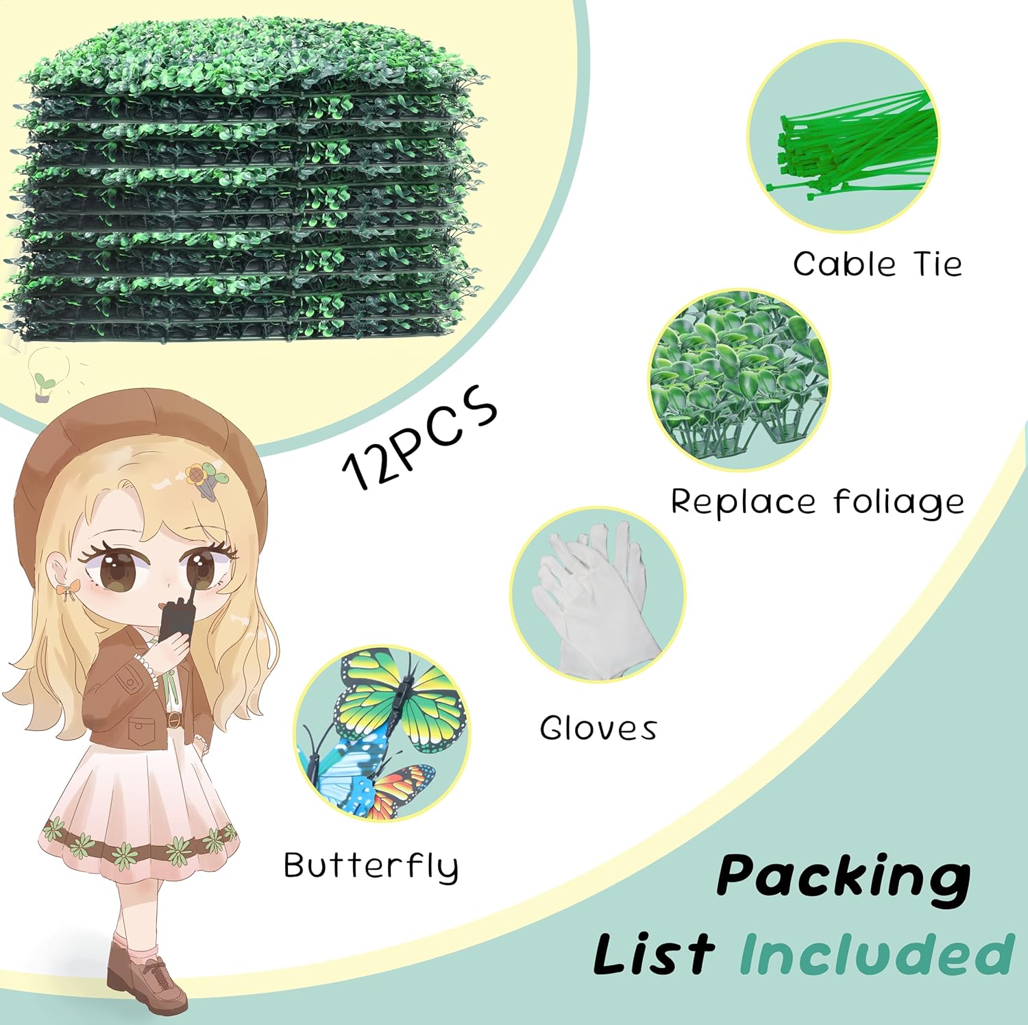 HEDGE MAZE Grass Wall Panels 12pc 20" x 20" Greenery Wall with UV Protection Boxwood Panels Grass Wall Backdrop Durable Green Wall Decor Suitable for Events, Indoor, Outdoor Decor