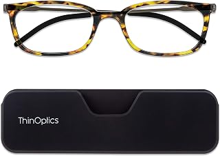 ThinOptics Unisex Adult Glasses Reading, Attachable Case / Rectangle Tortoise, 2.50 US