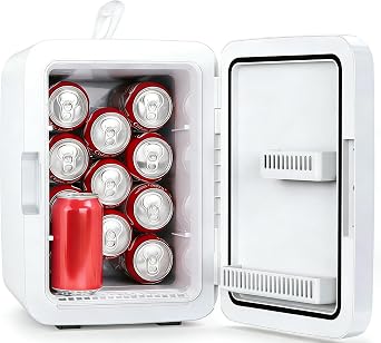 Electactic 10L Mini Fridge, Portable Compact Refrigerator, 2.6 Gal Skincare Cooler with AC/DC Adapter, Quiet Small Personal Fridge for Beverage, Food, Makeup, Bedroom, Office, White