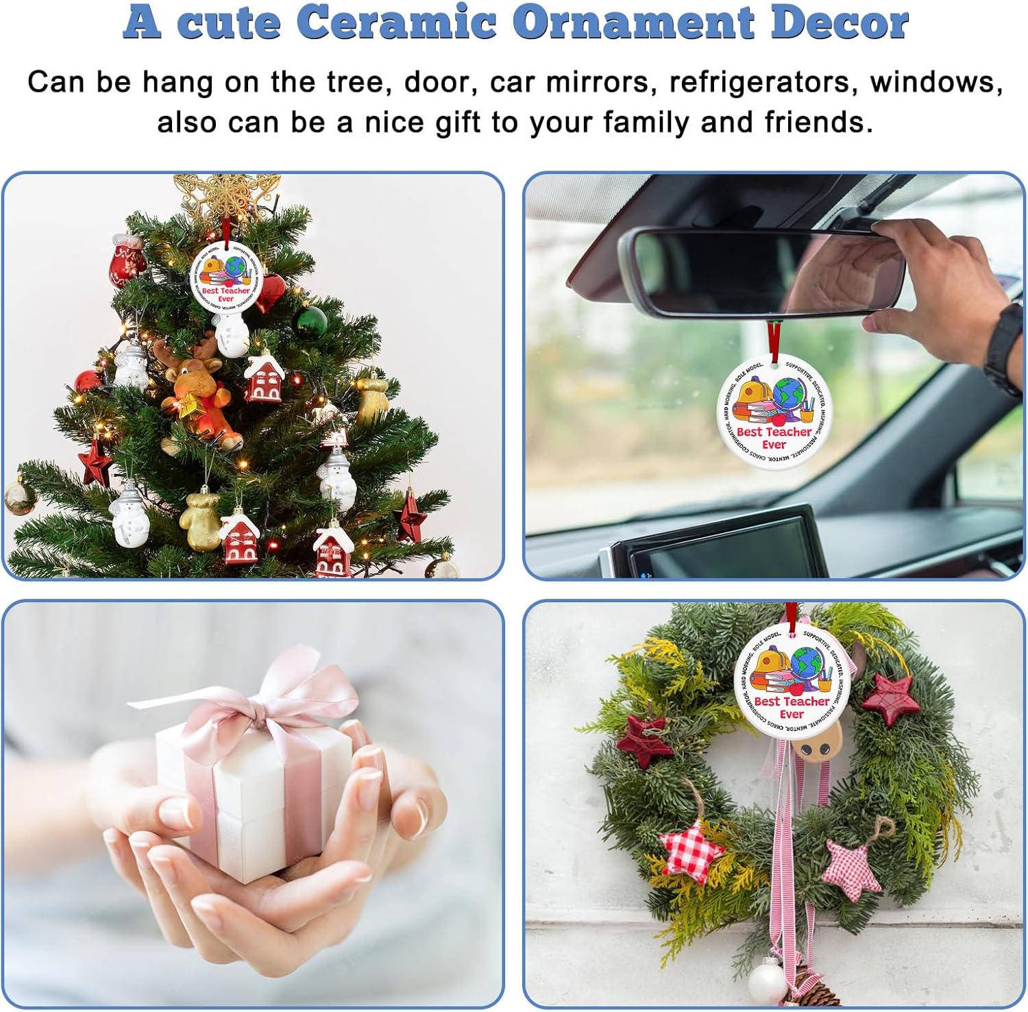 Teacher Ornaments for Christmas Tree Teacher Gifts for Christmas Birthday Retirement Gift Teachers Appreciation Gifts for Women Men Thank You Gift Xmas Ceramic Keepsake Xmas Ornaments for Coworker - Image 5