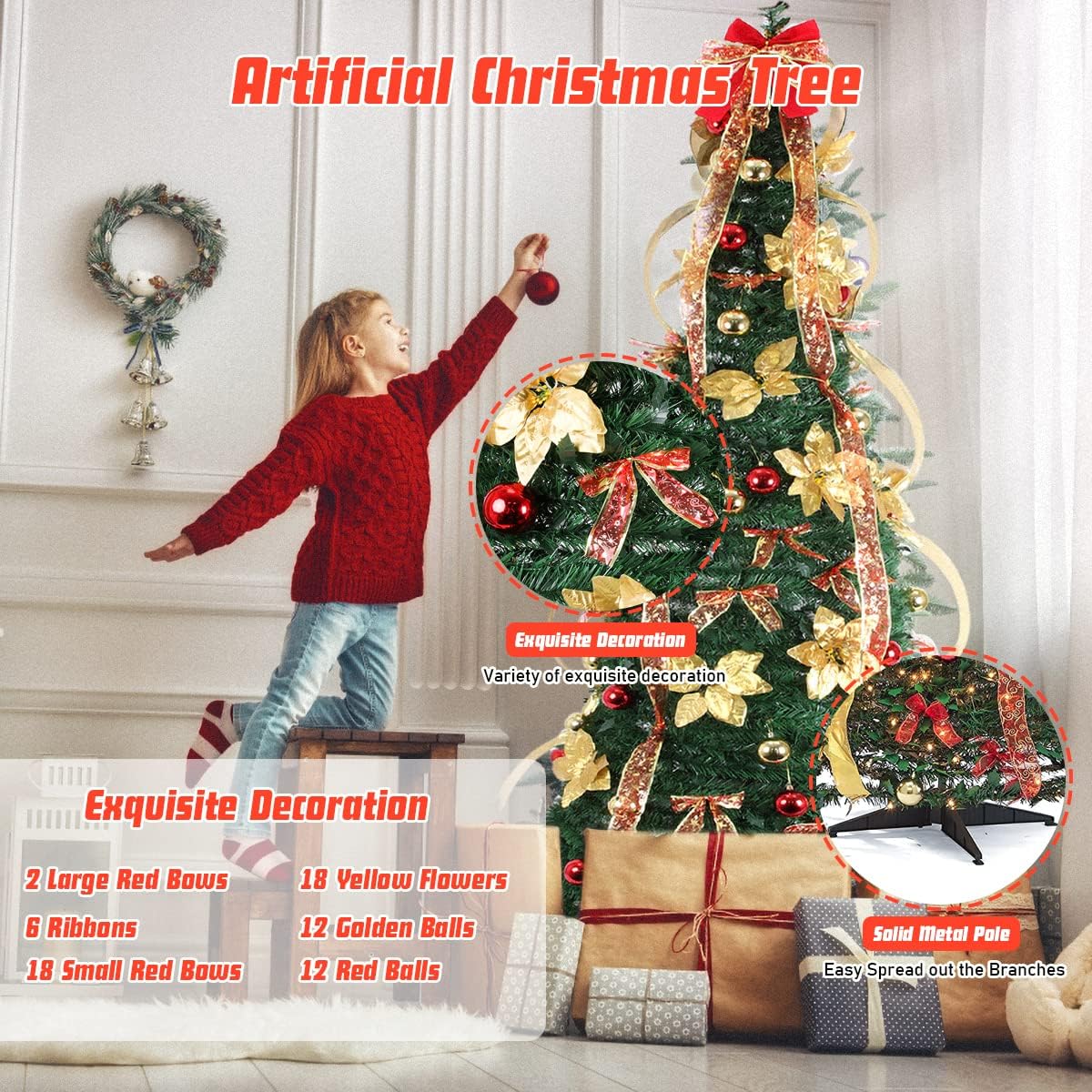 Árbol de Navidad desplegable de 7 pies plegable totalmente decorado con